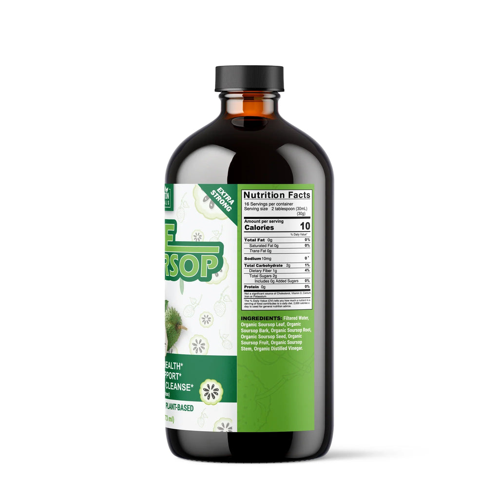Livingston Naturals Pure Soursop herbal blend bottle, Nutrition Facts panel