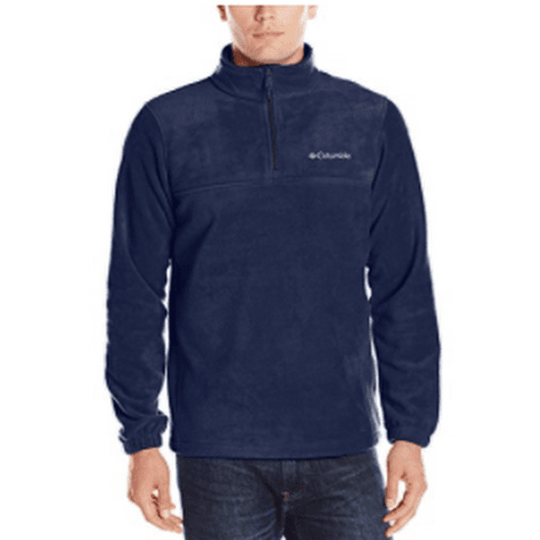 Mens navy blue half-zip fleece pullover with zip-neck collar, Columbia logo