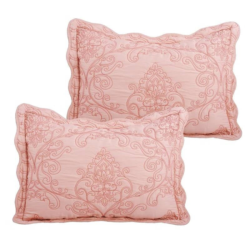 Dusty pink damask embroidered decorative throw pillows, pair