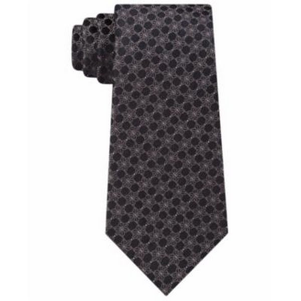 Men's classic tie in dark gray with repeating small circular pattern