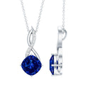Infinity necklace with blue cushion-cut sapphire pendant and clear stones