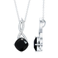 Infinity pendant necklace with faceted black diamond in silver-tone setting