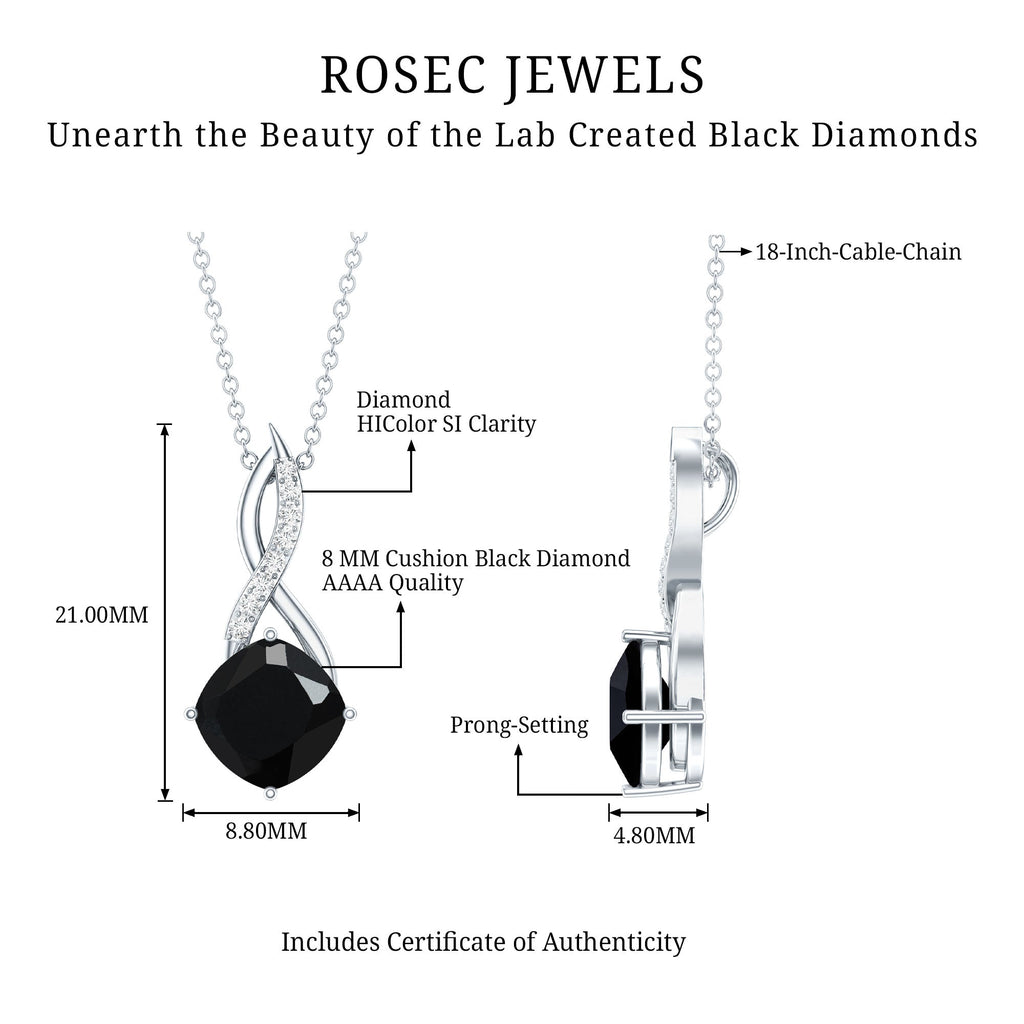 ROSEC JEWELS diagram: cushion-cut black diamond infinity necklace with 18-inch chain