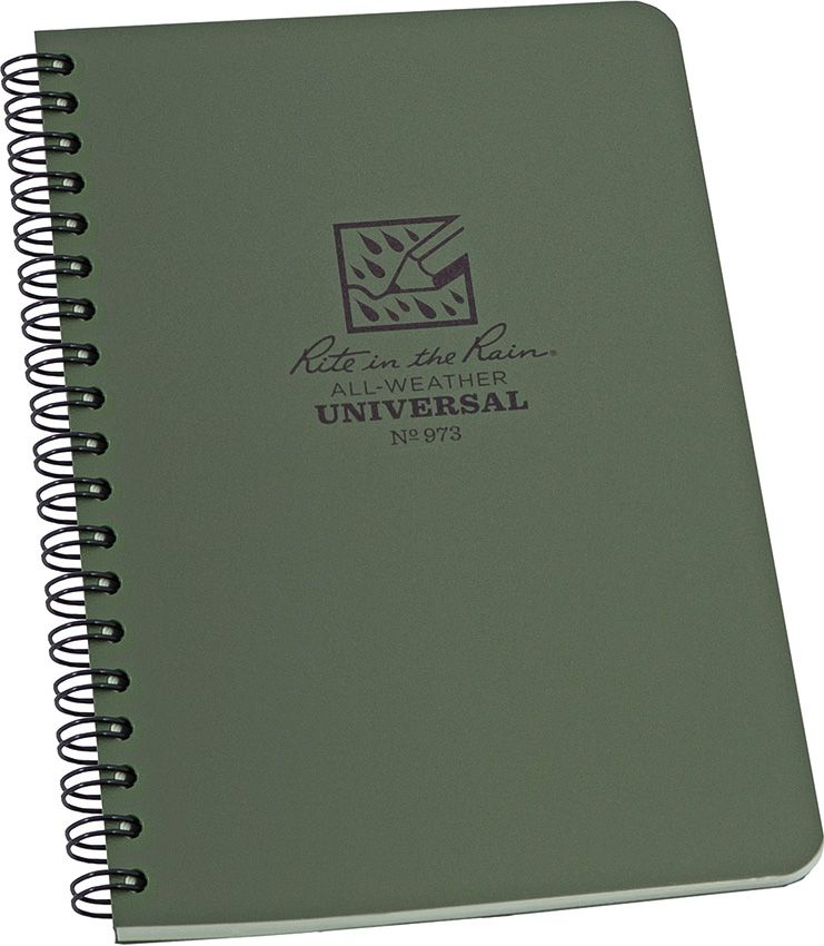 Rite In The Rain waterproof notebook, green spiral-bound cover with logo