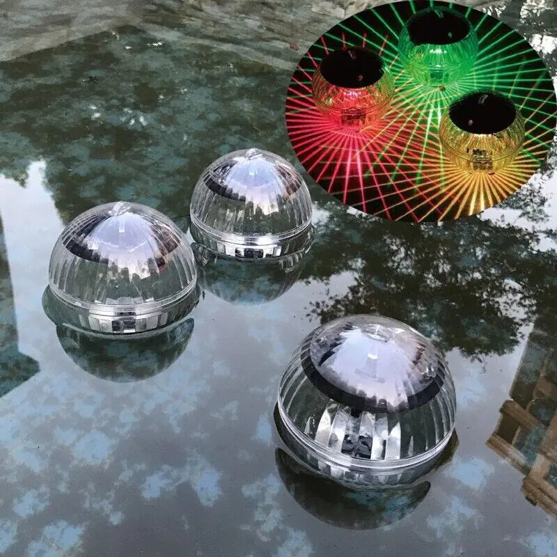 Floating clear dome solar LED pond lights, round bases