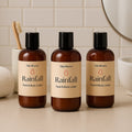Rainfall face and body lotion bottles, black pump caps, Tulip Blooms