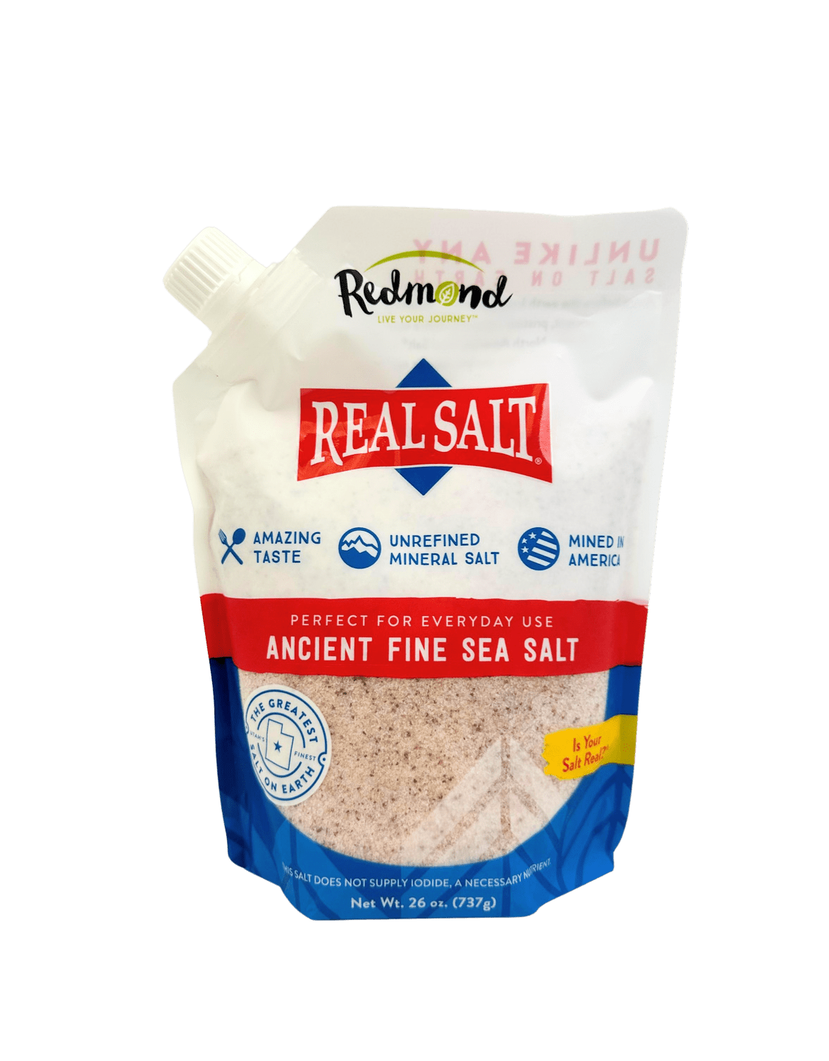 Redmond Real Salt fine-ground salt pouch, ancient fine sea salt, 26 oz bag