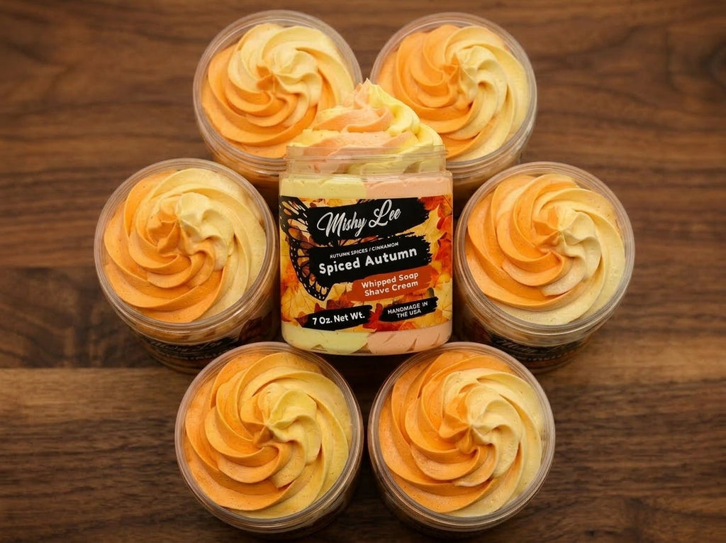 Whipped soap and shave cream jar with six mini swirl-topped samples