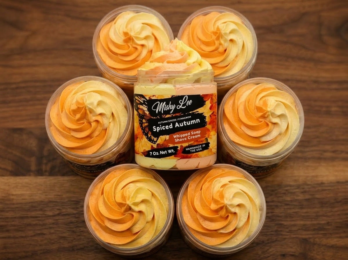 Whipped soap and shave cream jar with six mini swirl-topped samples