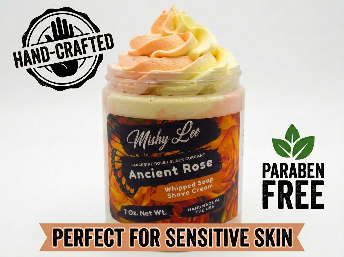 Whipped soap and shave cream jar with hand-crafted and paraben-free icons