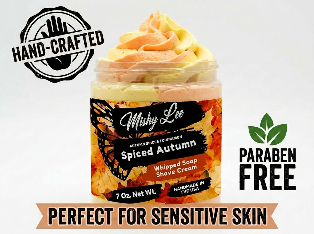 Whipped soap and shave cream jar with hand-crafted and paraben-free icons