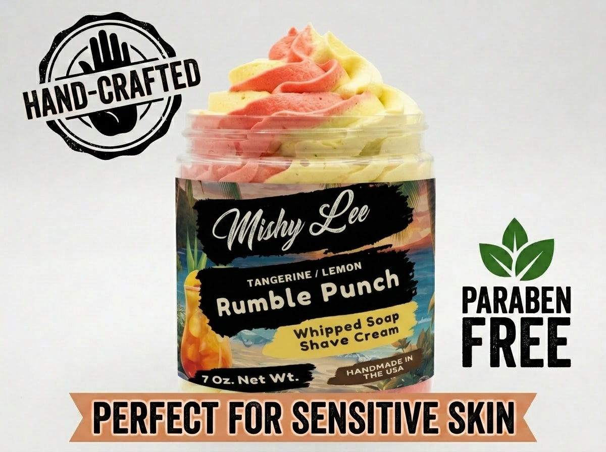 Whipped soap and shave cream jar, hand-crafted and paraben-free, tangerine lemon