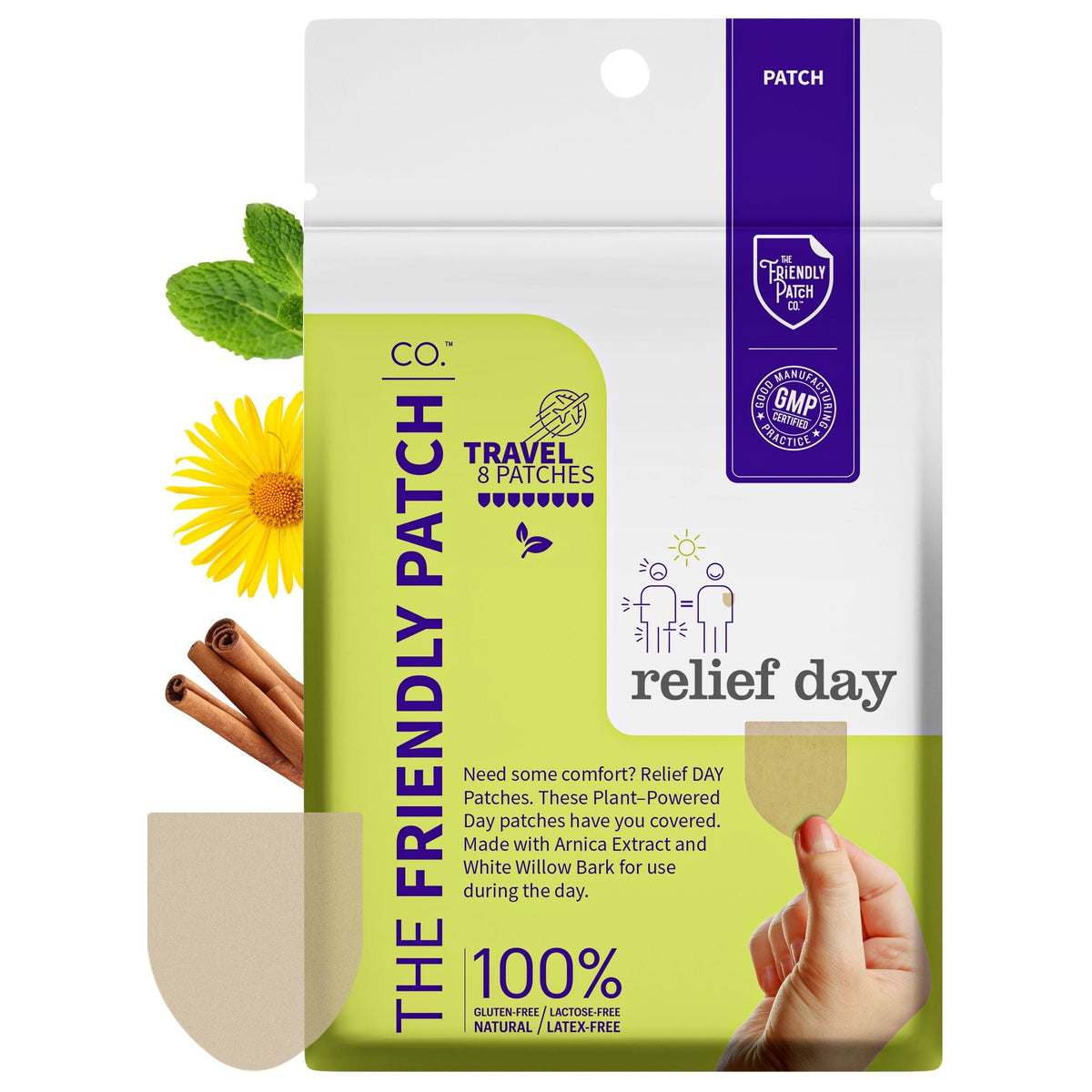 Travel size arnica and willow bark relief day patch pouch, 8 patches