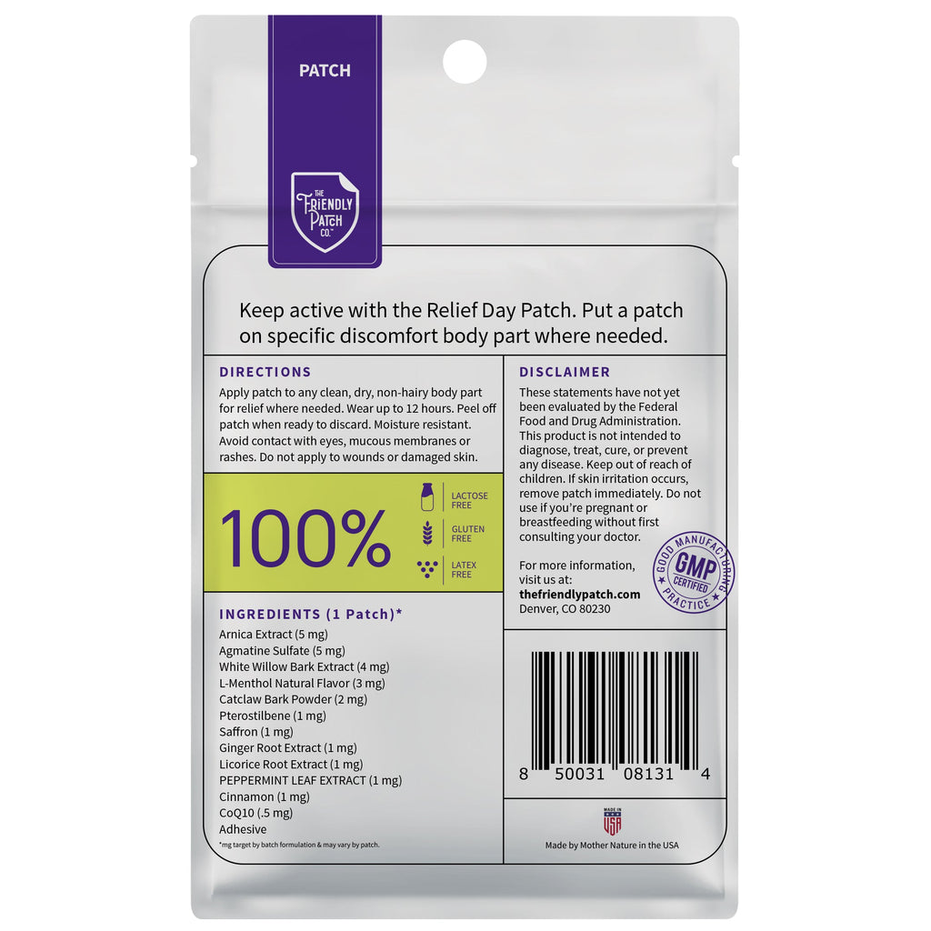 Back panel of patch pouch with directions, ingredients, and barcode