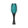 Black detangling hair brush with teal tulip-style bristle cushion and vented pad