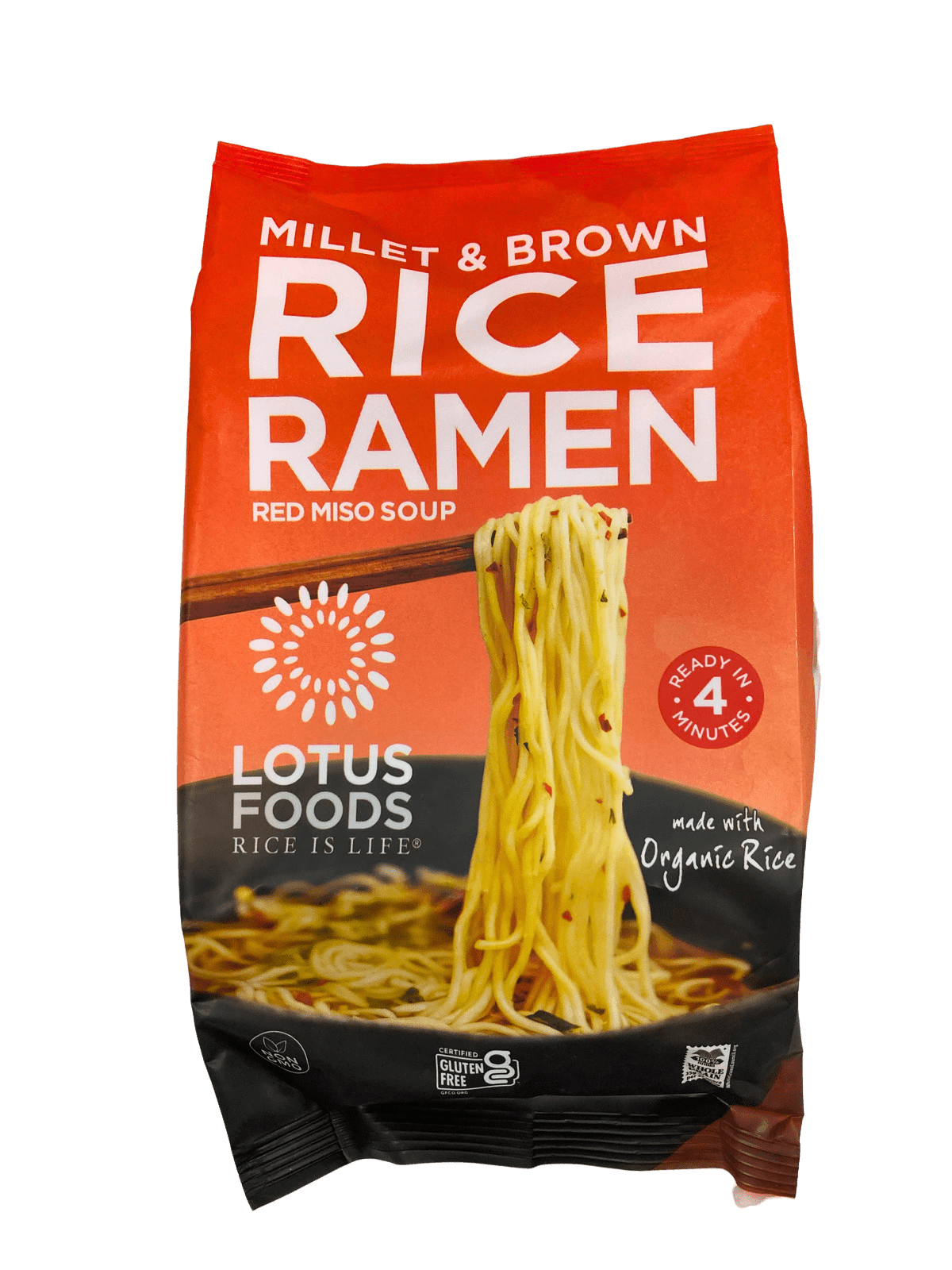 Millet & brown rice red miso ramen soup pouch, orange with noodle graphic