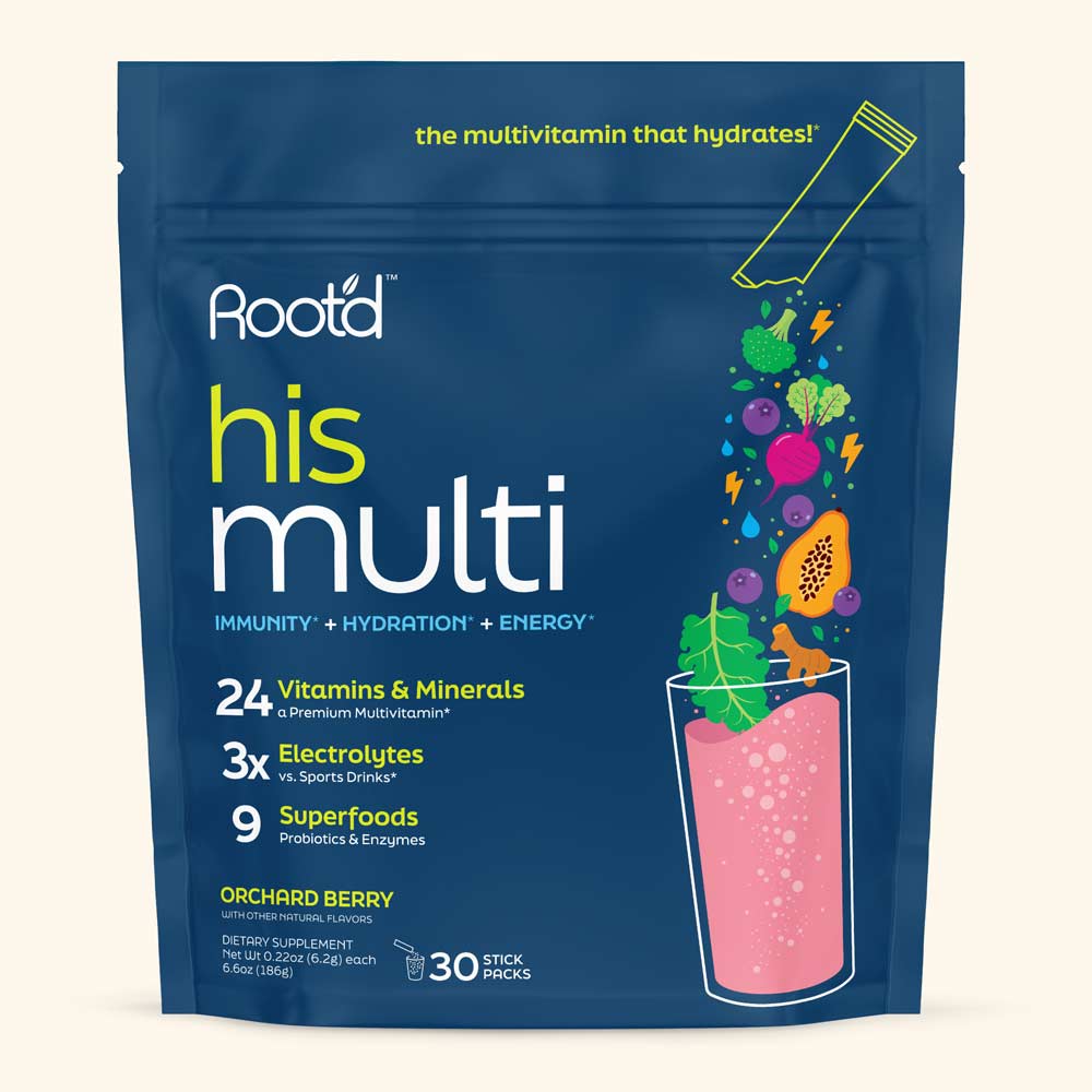 Root'd His Multi pouch, Orchard Berry multivitamin drink mix, 30 sticks