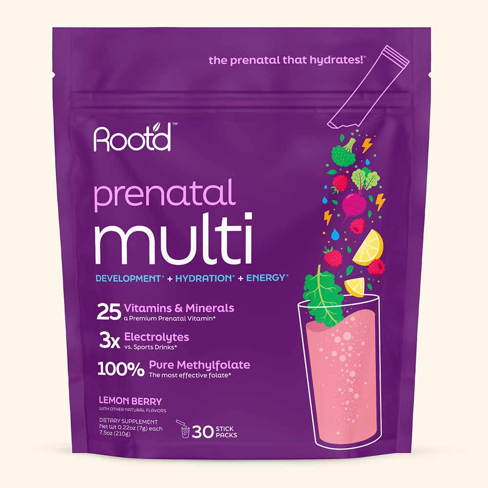 Root'd prenatal multi supplement pouch, Lemon Berry flavor, 30 stick pack