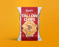 Original sea salt tallow potato chips bag with rose artwork on the front