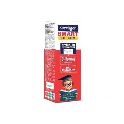 Kids liquid citicoline supplement box with red and white panels and ingredient text