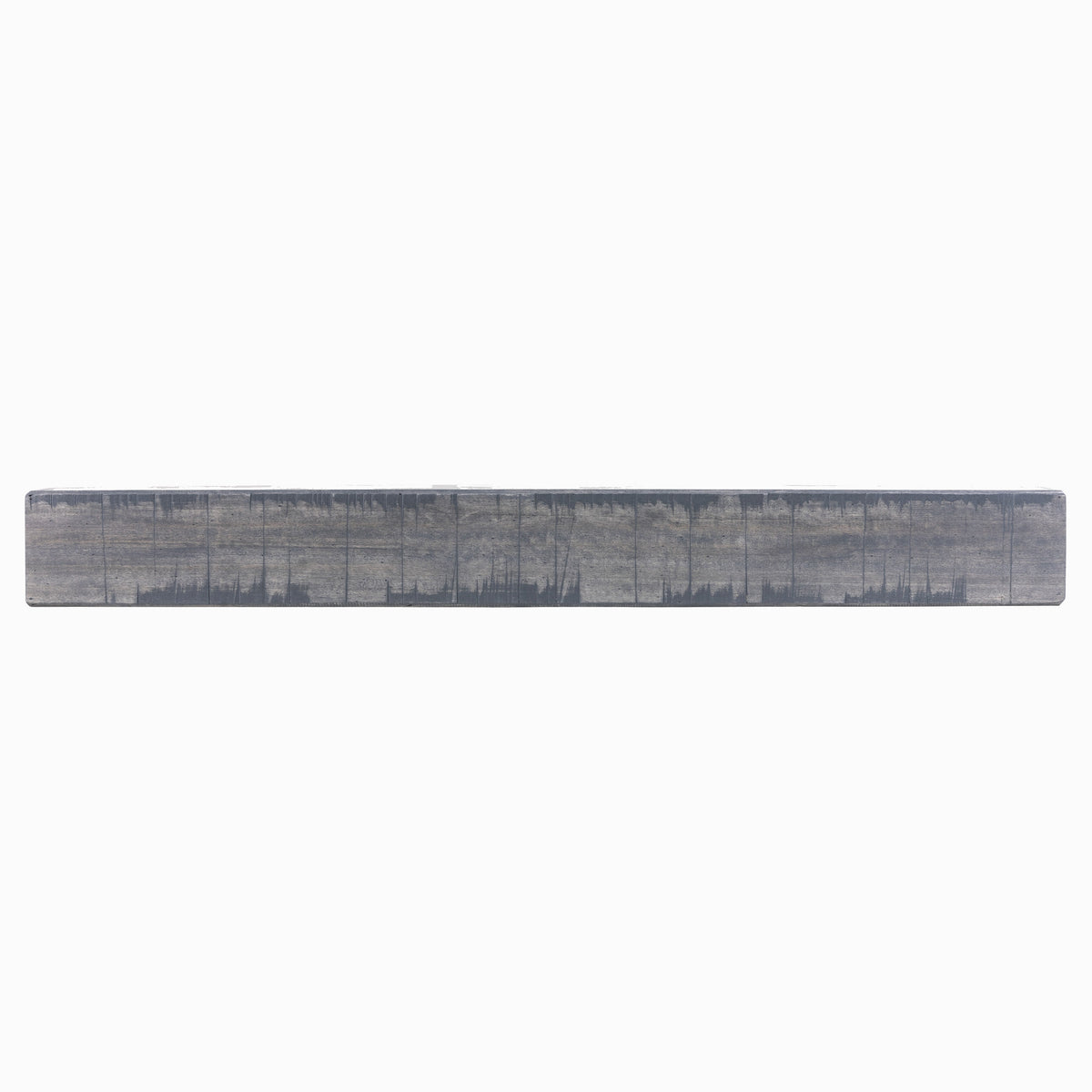Fireplace mantel shelf in ash gray with weathered finish and visible plank line texture.