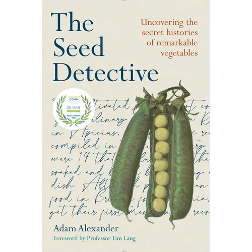 Paperback book with green pea pod illustration and Seed Detective title on cover