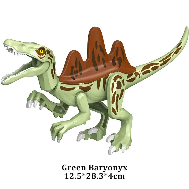Green Baryonyx brick dinosaur figure, side view with long claws