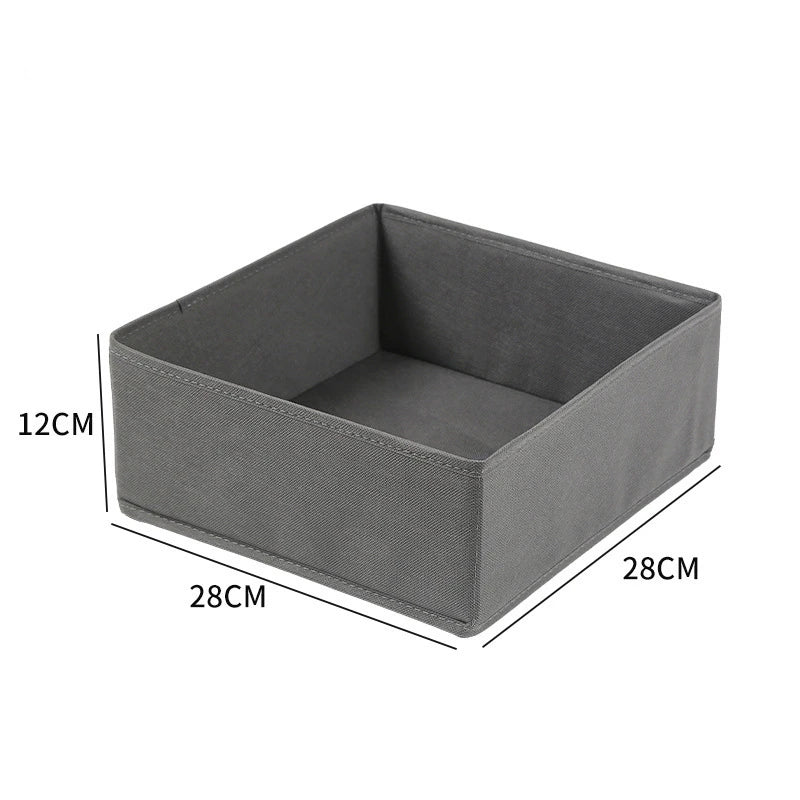 Gray foldable fabric storage bin with open top for underwear, socks and accessories