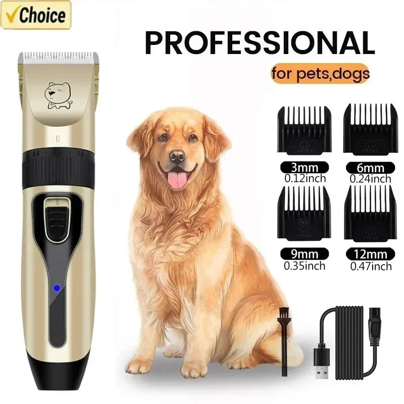 Gold pet grooming hair clipper with multiple guide combs, 3mm, 6mm, 9mm, 12mm