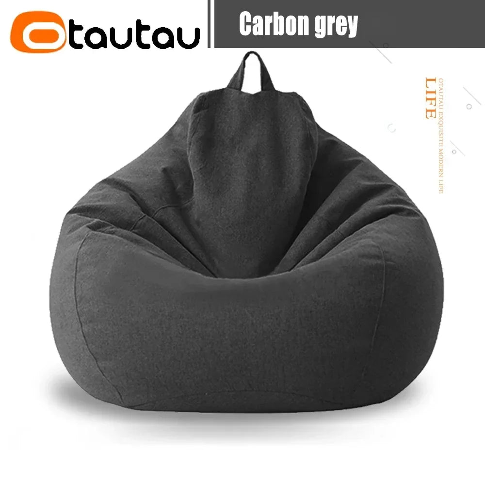 Carbon grey bean bag cover with tapered top and carry handle loop, no filler included