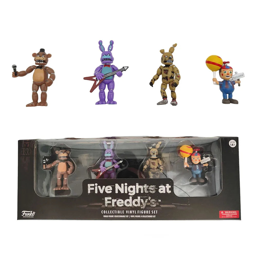 Window-box collectible vinyl action figure set with four character figures in a row