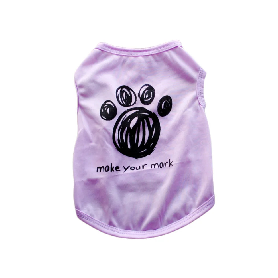 Light purple dog t-shirt with paw print icon and "make your mark"