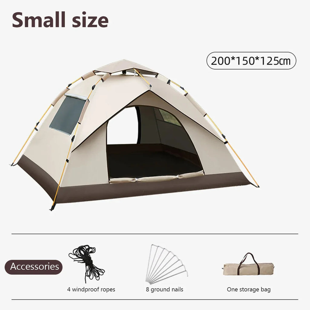 Small-size folding camping tent set with ropes, ground nails, and storage bag