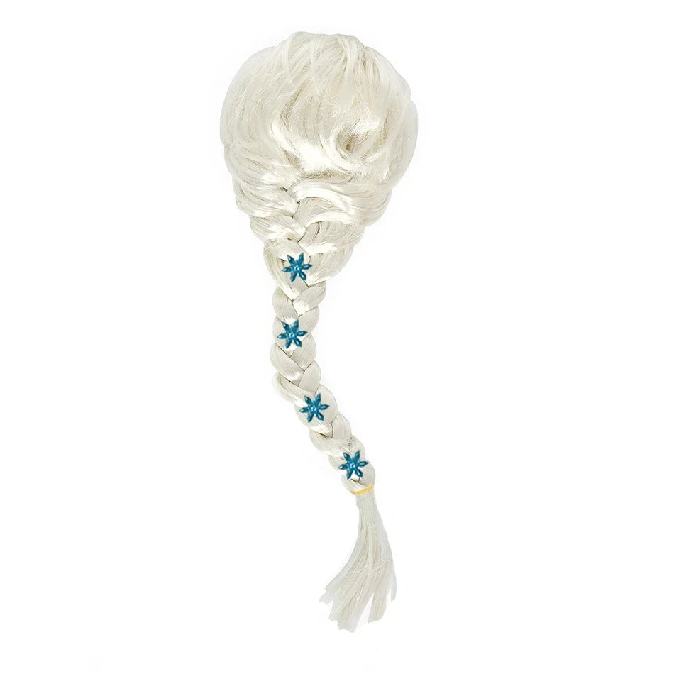 White braid wig with blue snowflake clips