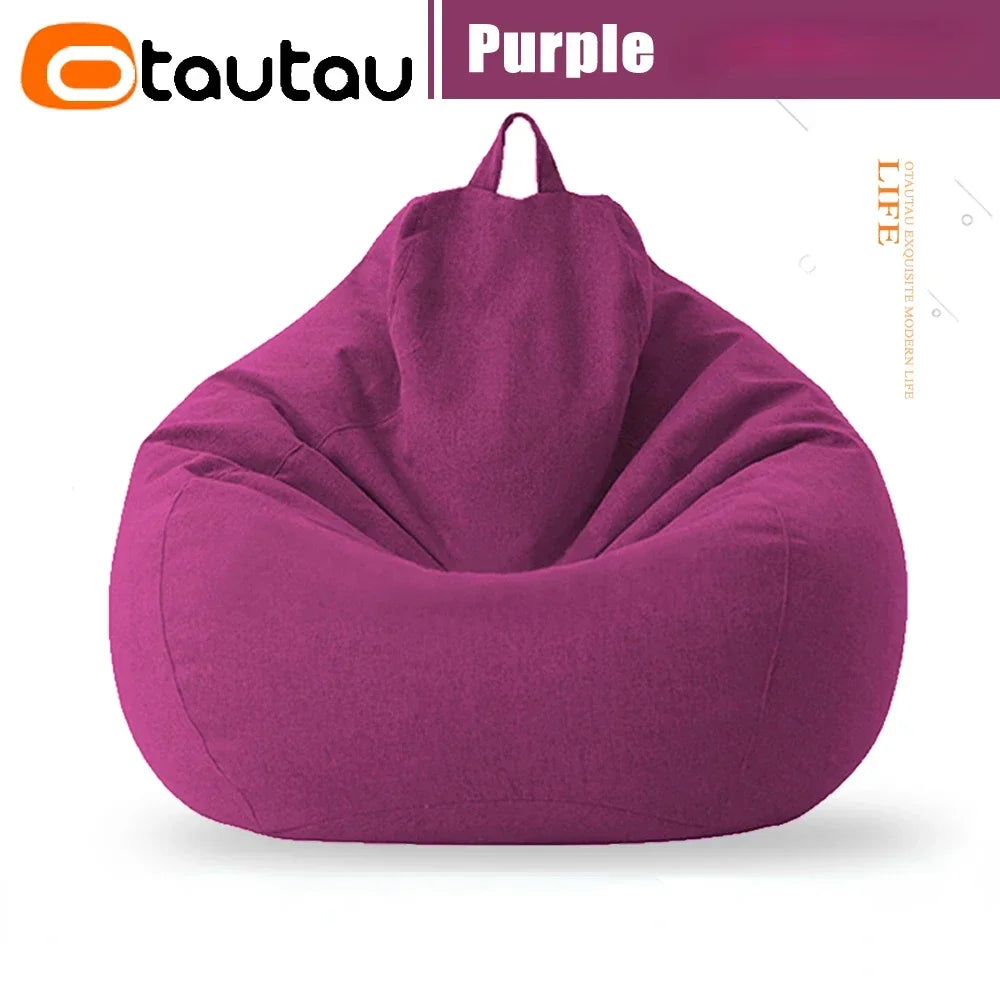 Purple bean bag cover with tapered top and carry handle loop, no filler included