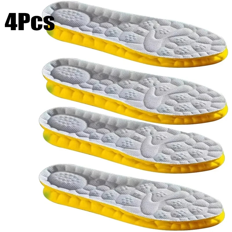 Set of 4 gray sports insoles with cushioned texture and yellow outer edge