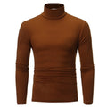 Men’s thermal shirt, slim fit high neck long sleeve, coffee brown; ruched midsection
