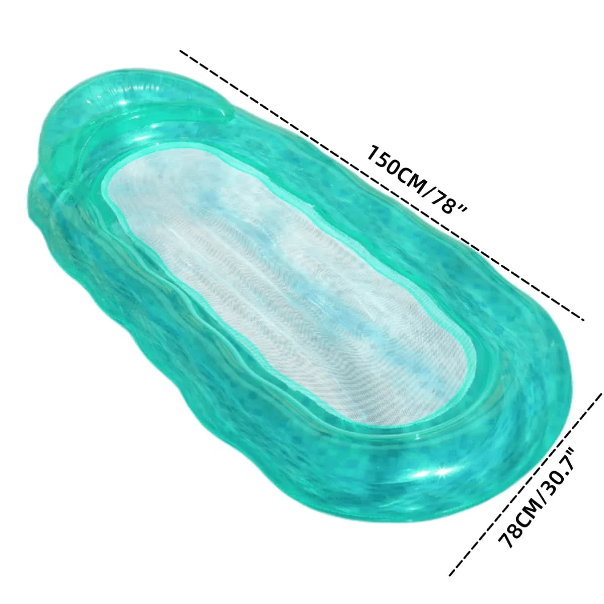 Inflatable pool lounger float, light green oval raft with mesh center
