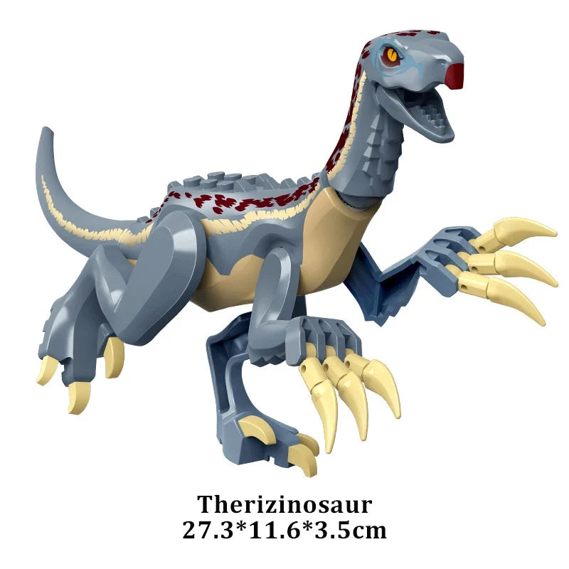 Gray Therizinosaurus dinosaur building block figure with tan belly and long curved claws