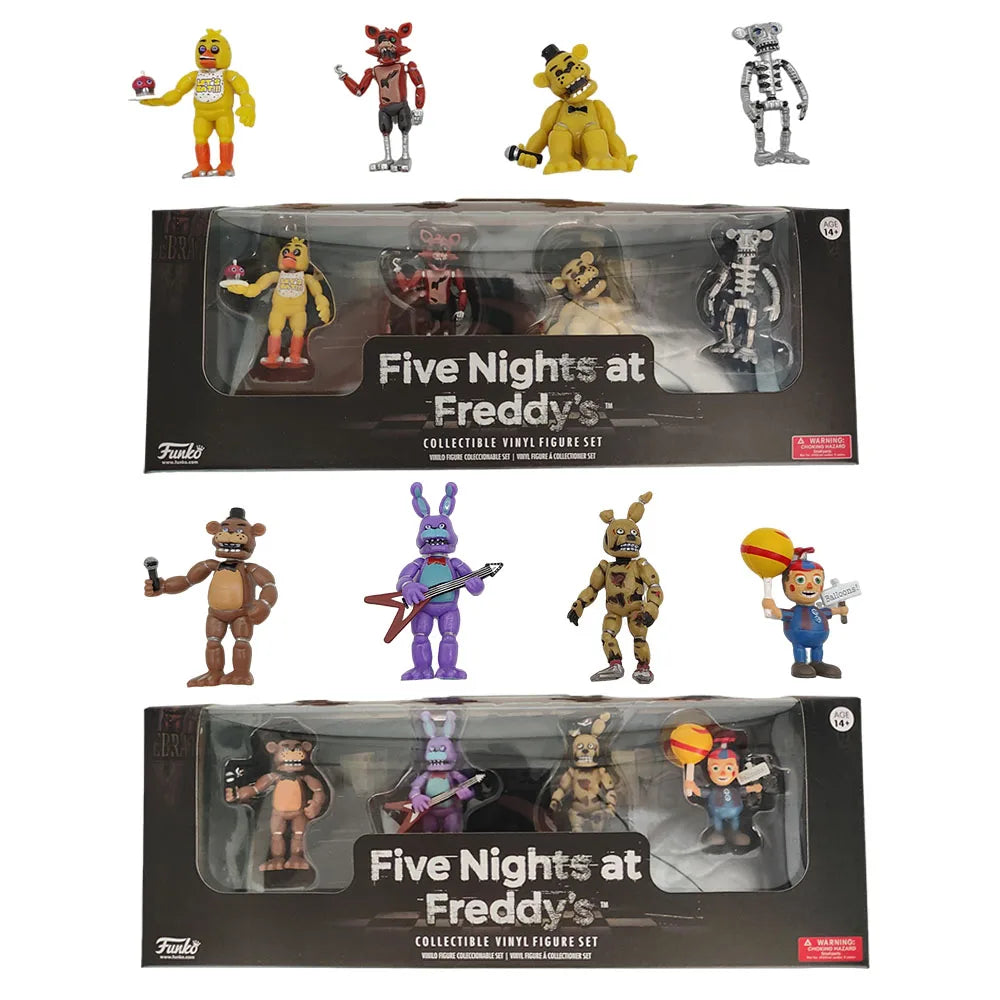 Collectible vinyl action figure set in two window boxes, with four character figures shown