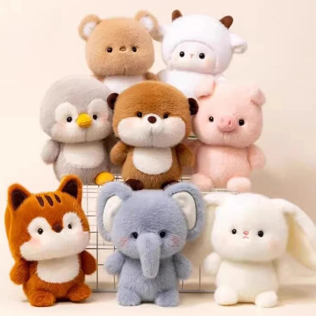 15cm cute animal plush set of mixed critters, with fox, raccoon, otter and more.