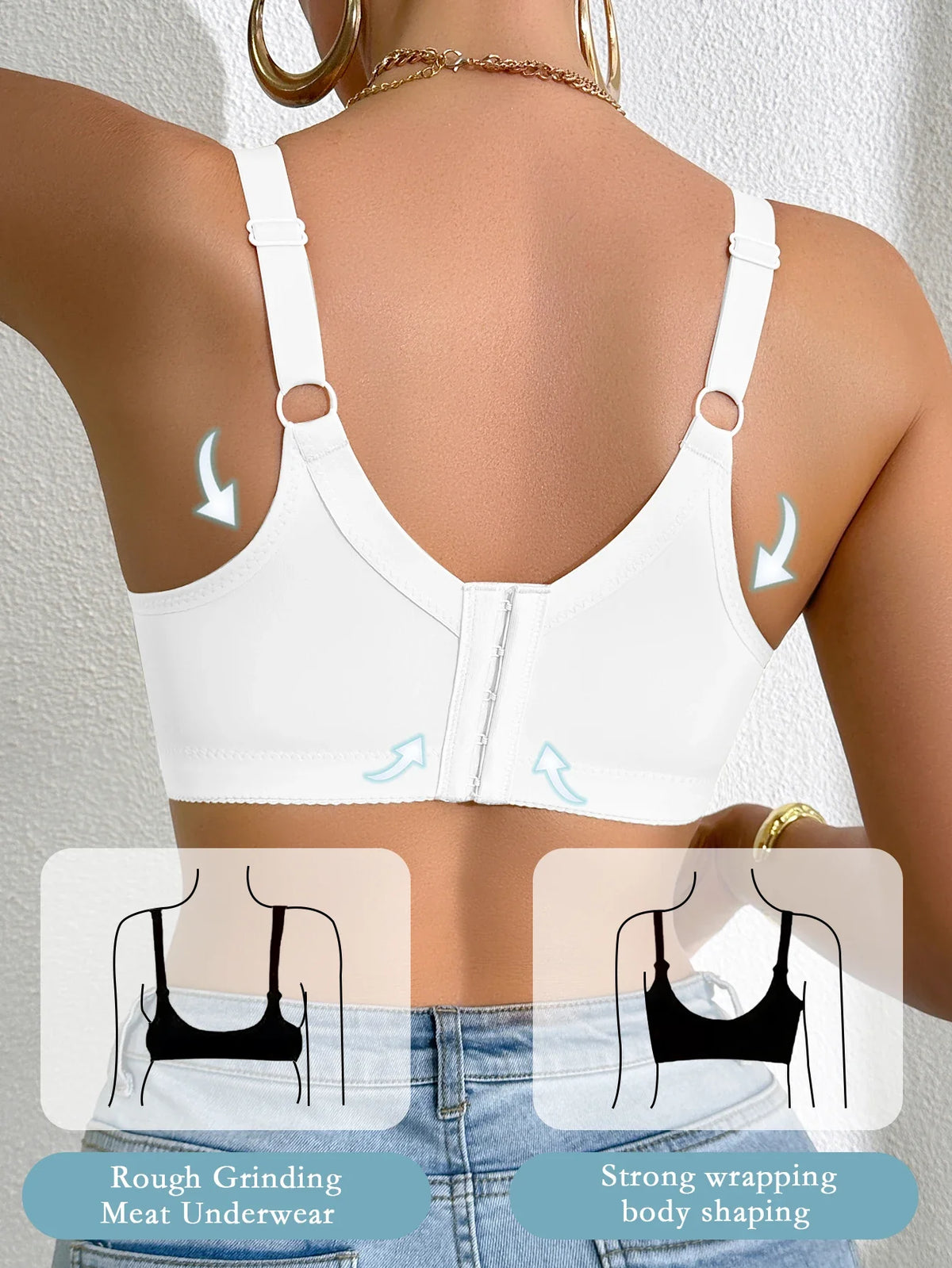 White back-view push-up bra with adjustable straps and supportive underwire