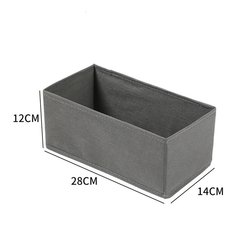 Gray fabric drawer organizer bin with open-top square shape and reinforced sides