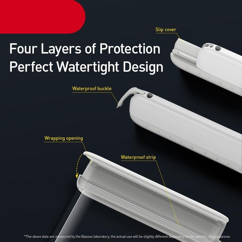 White waterproof phone pouch with clear front window and secure waterproof buckle