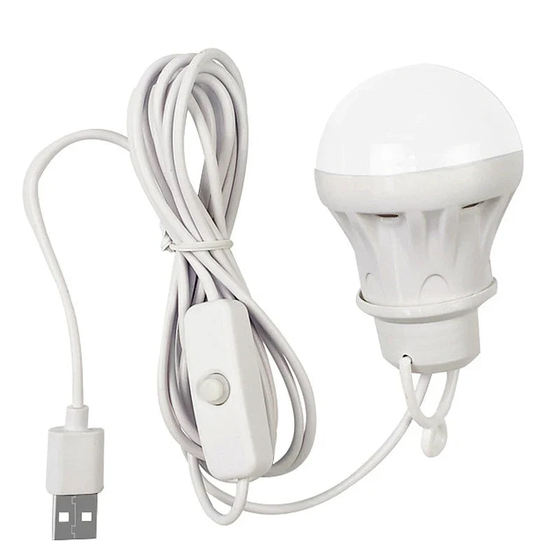 USB LED hanging tent lantern light with white bulb housing and long power cord