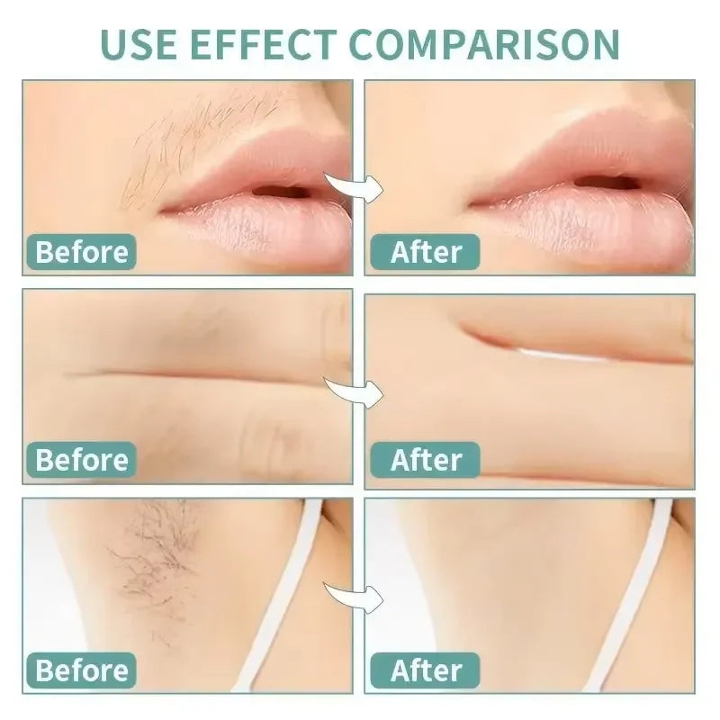 Cold wax hair removal strip demonstration panels on skin