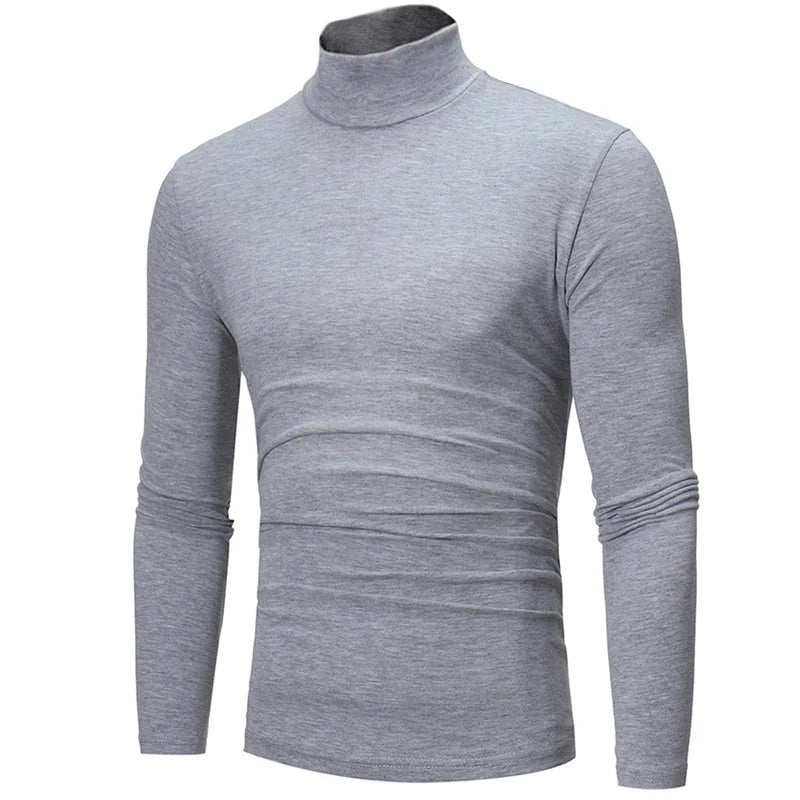 Light grey slim-fit thermal shirt, high neck and long sleeves with ruched midsection