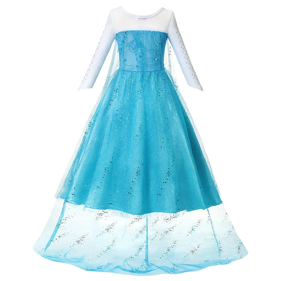 Ice Queen princess dress with light-blue bodice and full skirt with sparkly speckled hem
