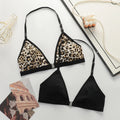 Leopard print triangle bra and matching panties set with black adjustable straps