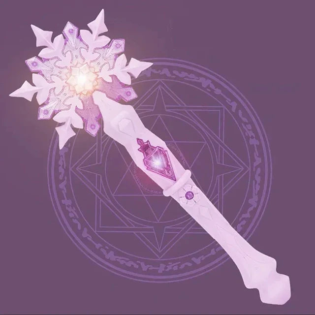 White light-up snowflake wand with glowing purple gem and star centerpiece